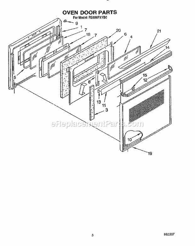 Whirlpool RS696PXYB0 Drop-in Electric Range Oven Door Diagram