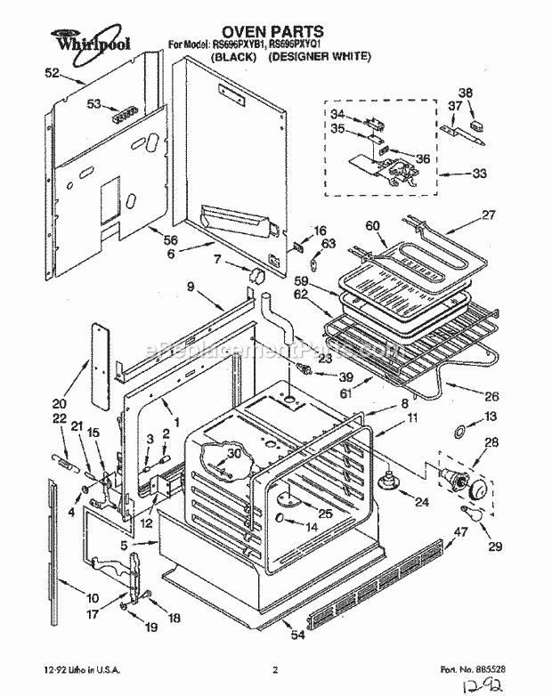 Whirlpool RS696PXYQ1 Range Oven Diagram