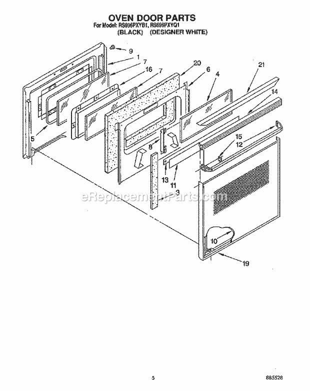 Whirlpool RS696PXYQ1 Range Oven Door Diagram