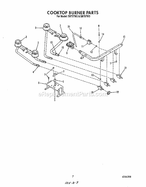 Whirlpool S8757^3 Range Cooktop Burner Diagram