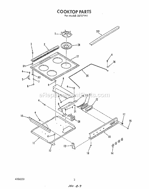 Whirlpool S8757^4 Range Cooktop Diagram