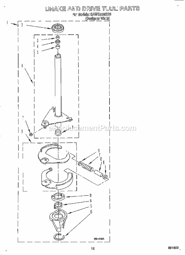 Whirlpool SAWS800HQ0 Automatic Washer Brake and Drive Tube Diagram