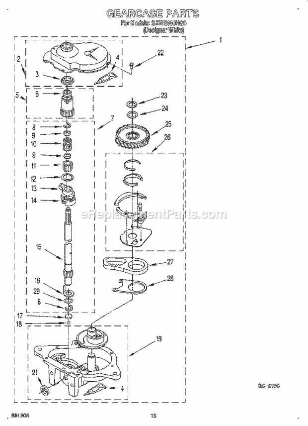 Whirlpool SAWS800HQ0 Automatic Washer Gearcase Diagram