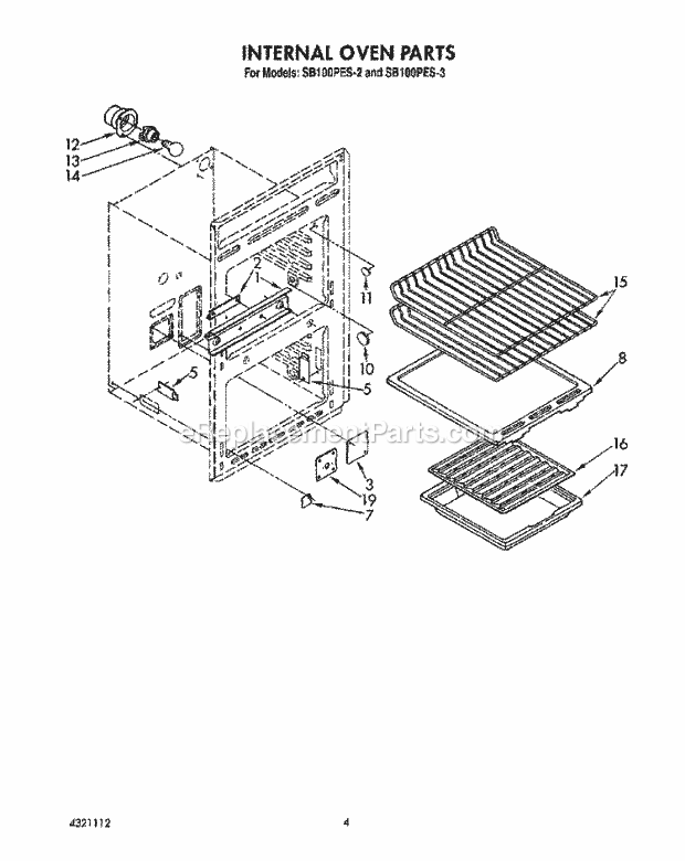 Whirlpool SB100PES2 Gas Range Internal Oven Diagram