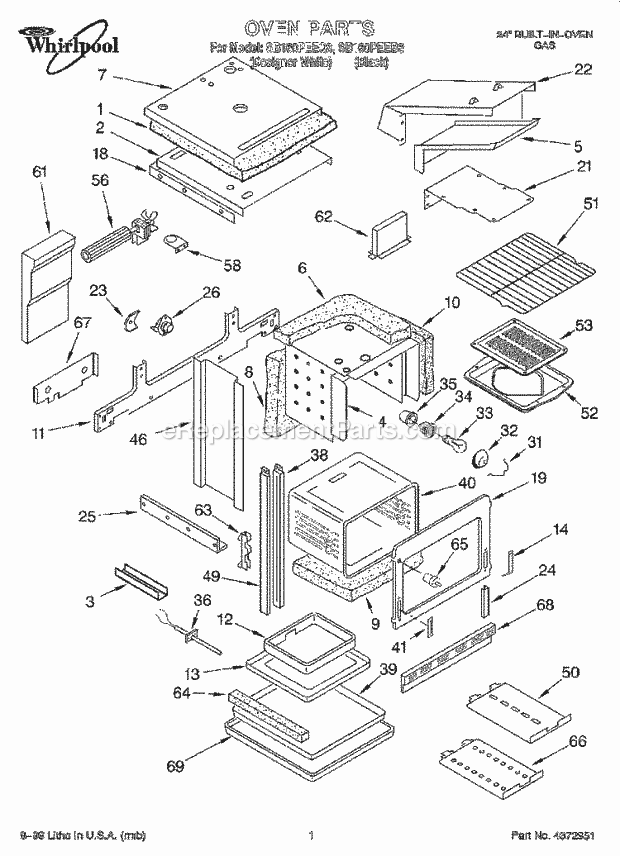Whirlpool SB160PEEQ8 Built-in Gas Oven Oven Diagram