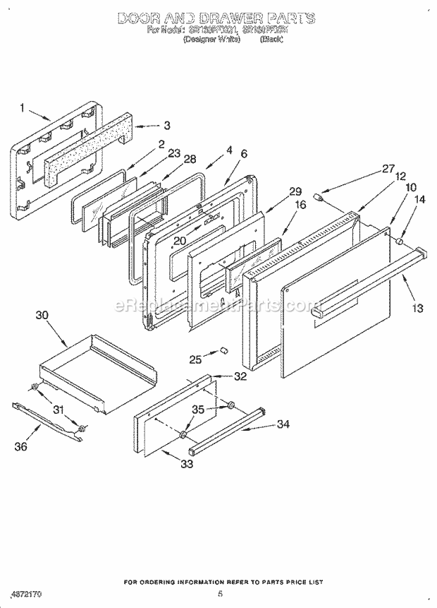 Whirlpool SB160PEXB1 Range Door and Drawer, Lit/Optional Diagram