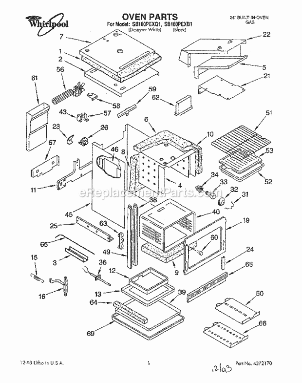 Whirlpool SB160PEXB1 Range Oven Diagram