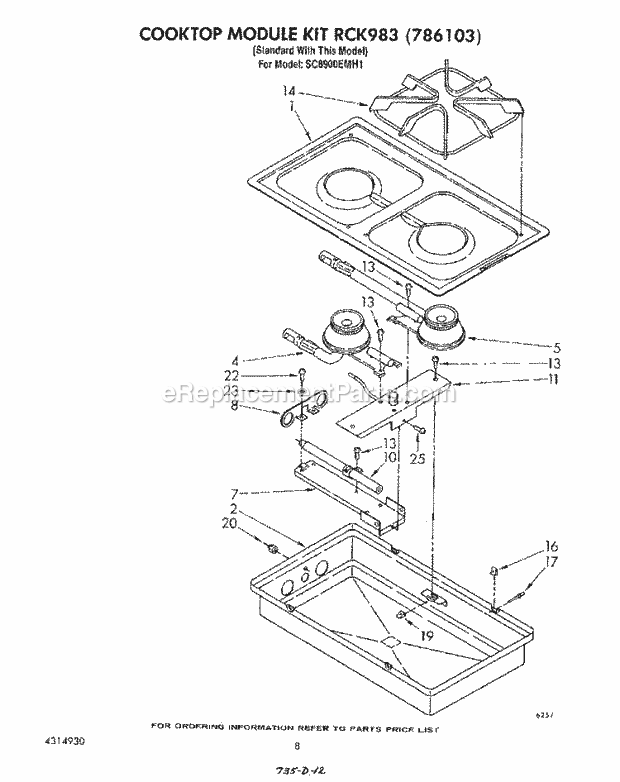 Whirlpool SC8900EMH1 Gas Range Cooktop Rck 983 (786103) Diagram