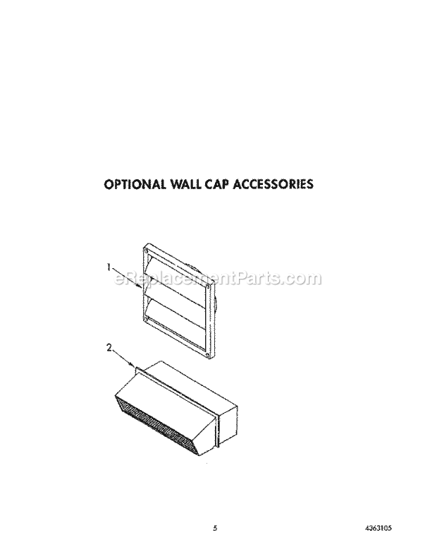 Whirlpool SC8900EXQ0 Gas Range Optional Wall Cap Accessories Diagram