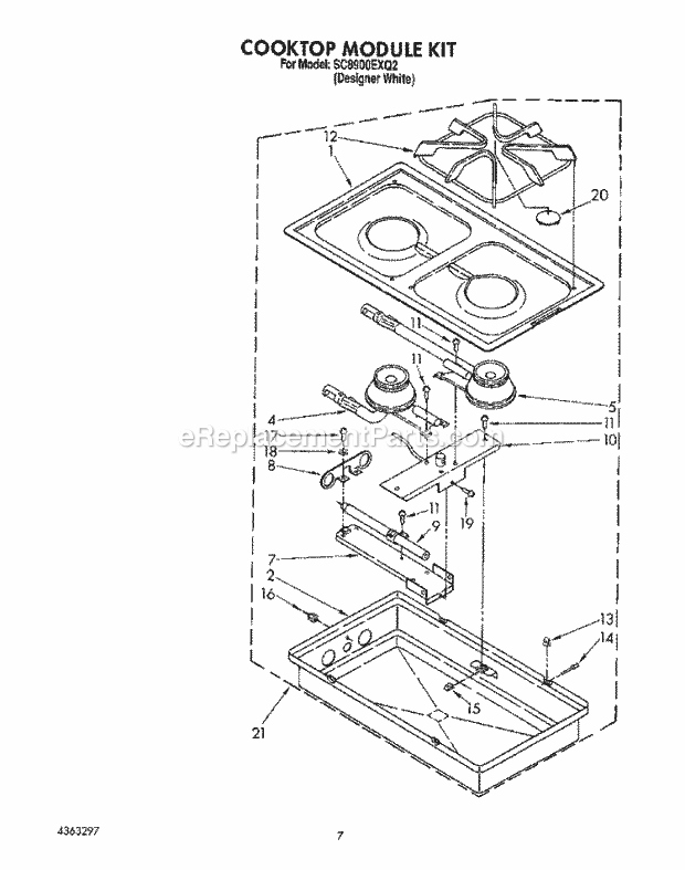 Whirlpool SC8900EXQ2 Gas Range Cooktop Module Kit Diagram