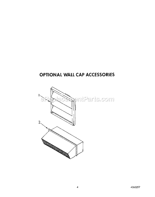 Whirlpool SC8900EXQ2 Gas Range Optional Wall Cap Accessories Diagram