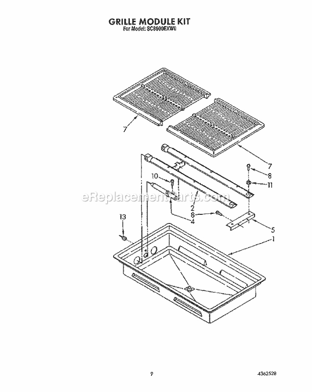 Whirlpool SC8900EXW0 Gas Range Grille Module Diagram