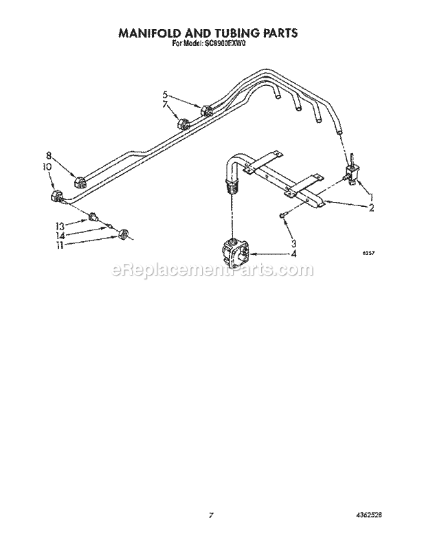 Whirlpool SC8900EXW0 Gas Range Manifold and Tubing Diagram