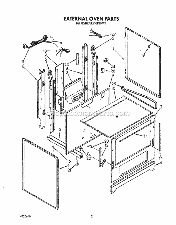 Whirlpool SE950PERW6 Gas Range External Oven Diagram