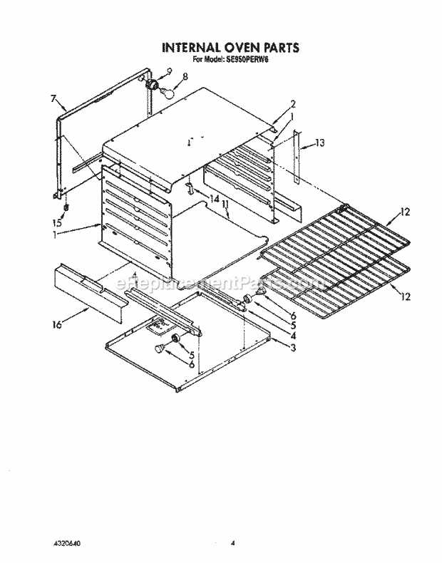 Whirlpool SE950PERW6 Gas Range Internal Oven Diagram