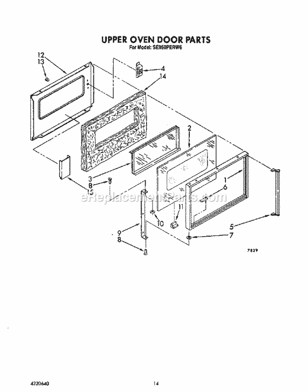 Whirlpool SE950PERW6 Gas Range Upper Oven Door Diagram