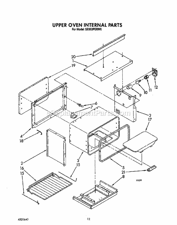Whirlpool SE950PERW6 Gas Range Upper Oven Internal, Lit/Optional Diagram