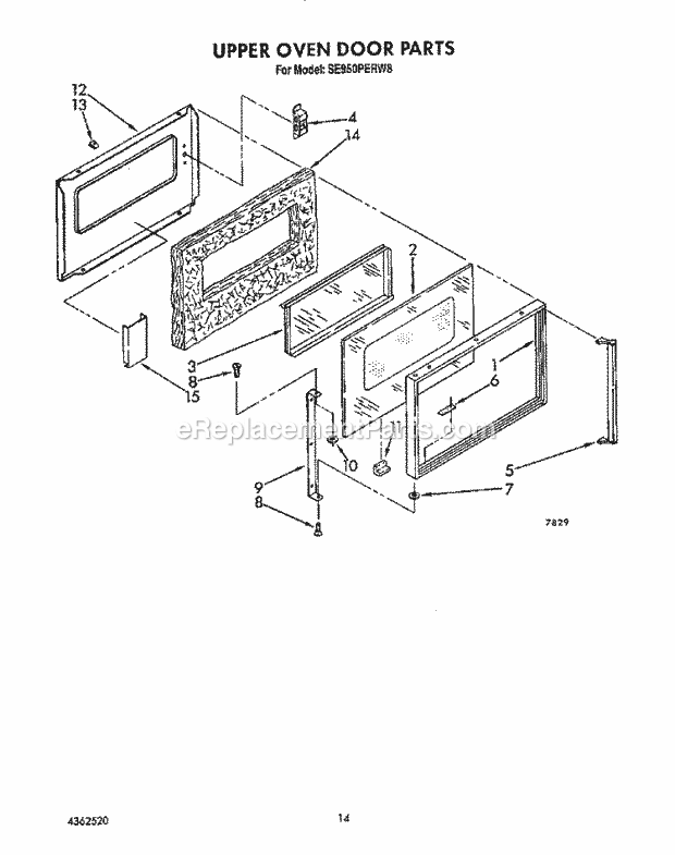 Whirlpool SE950PERW8 Gas Range Upper Oven Door Diagram