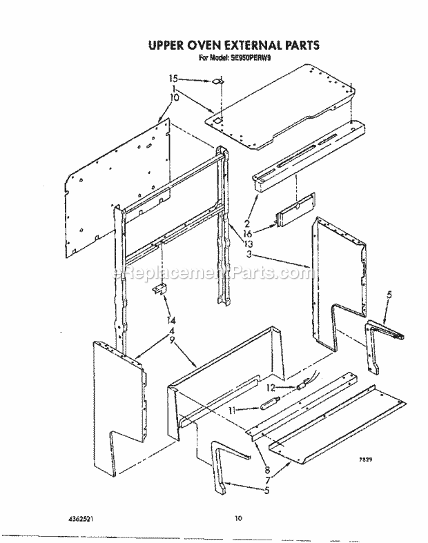 Whirlpool SE950PERW9 Gas Range Upper Oven External Diagram