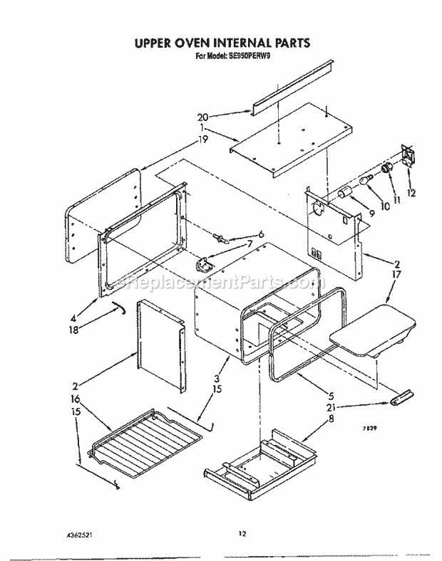 Whirlpool SE950PERW9 Gas Range Upper Oven Internal, Lit/Optional Diagram