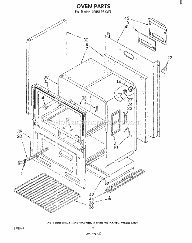 Whirlpool SE950PSKW1 Gas Range Oven , Literature Diagram