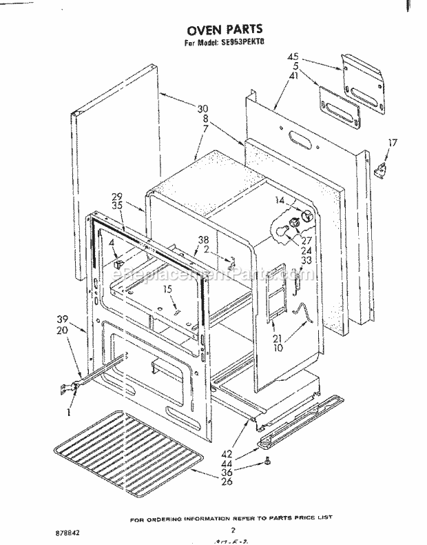 Whirlpool SE953PEKT0 Gas Range Oven , Literature Diagram