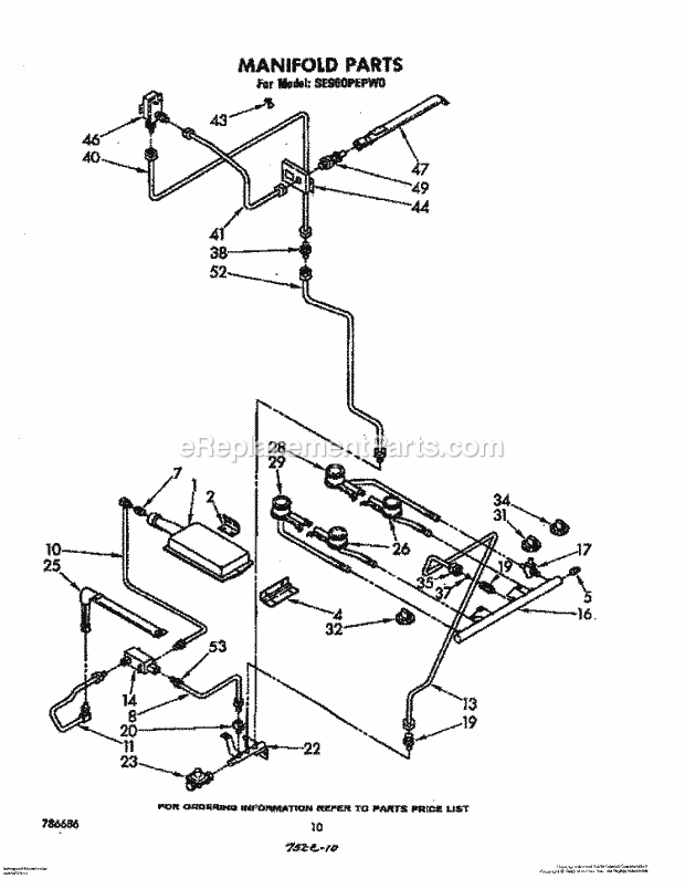 Whirlpool SE960PEPW0 Gas Range Manifold Diagram