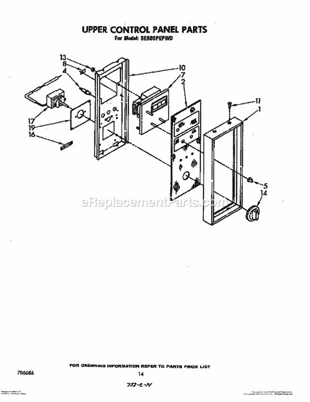 Whirlpool SE960PEPW0 Gas Range Upper Control Panel, Lit/Optional Diagram