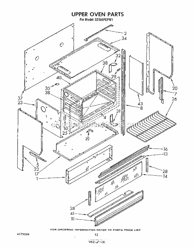 Whirlpool SE960PEPW1 Gas Range Upper Oven Diagram