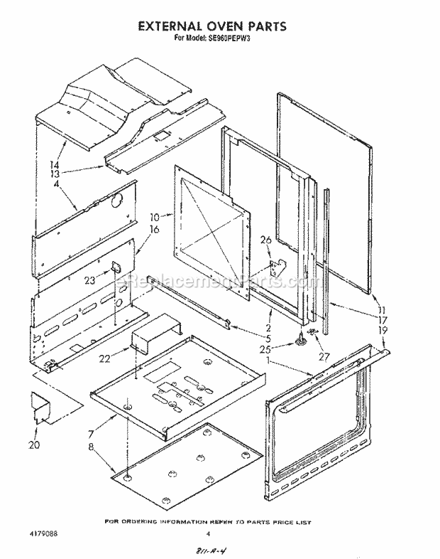 Whirlpool SE960PEPW3 Gas Range External Oven Diagram