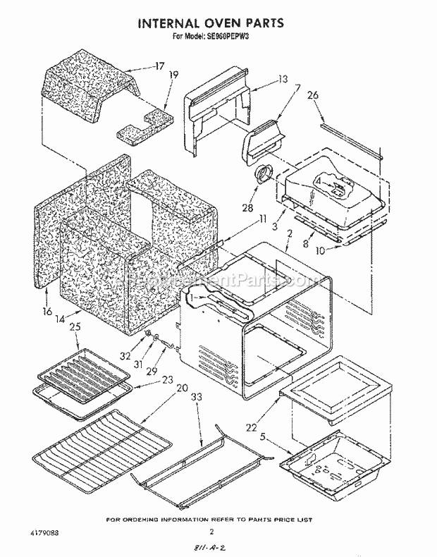 Whirlpool SE960PEPW3 Gas Range Internal Oven Diagram