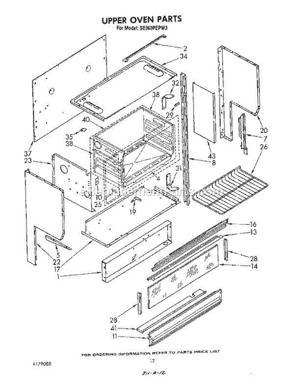 Whirlpool SE960PEPW3 Gas Range Upper Oven Diagram