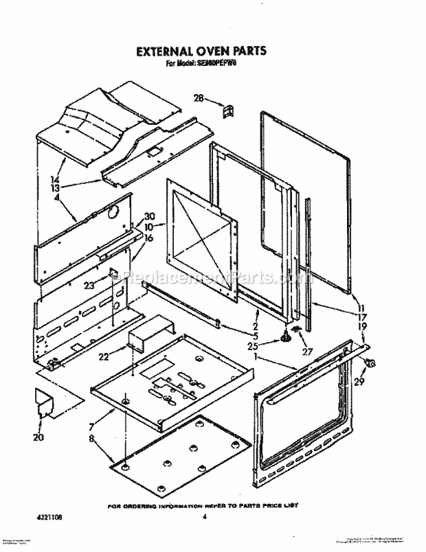 Whirlpool SE960PEPW6 Gas Range External Oven Diagram