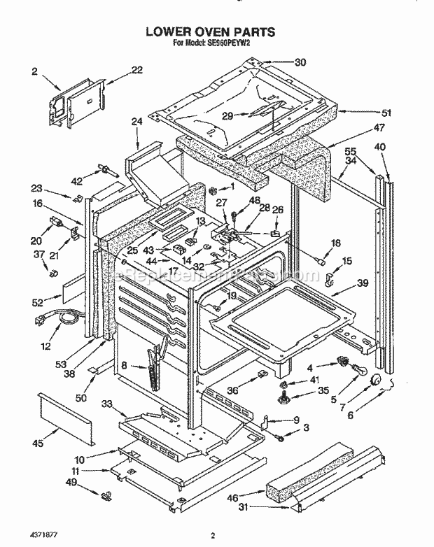 Whirlpool SE960PEYN2 Range Lower Oven Diagram