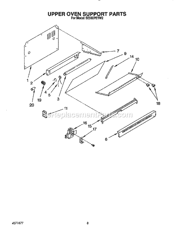Whirlpool SE960PEYN2 Range Upper Oven Support Diagram
