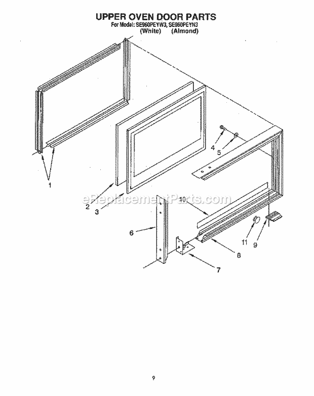 Whirlpool SE960PEYN3 Gas Range Upper Oven Door Diagram