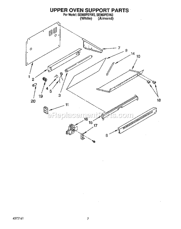 Whirlpool SE960PEYN3 Gas Range Upper Oven Support Diagram