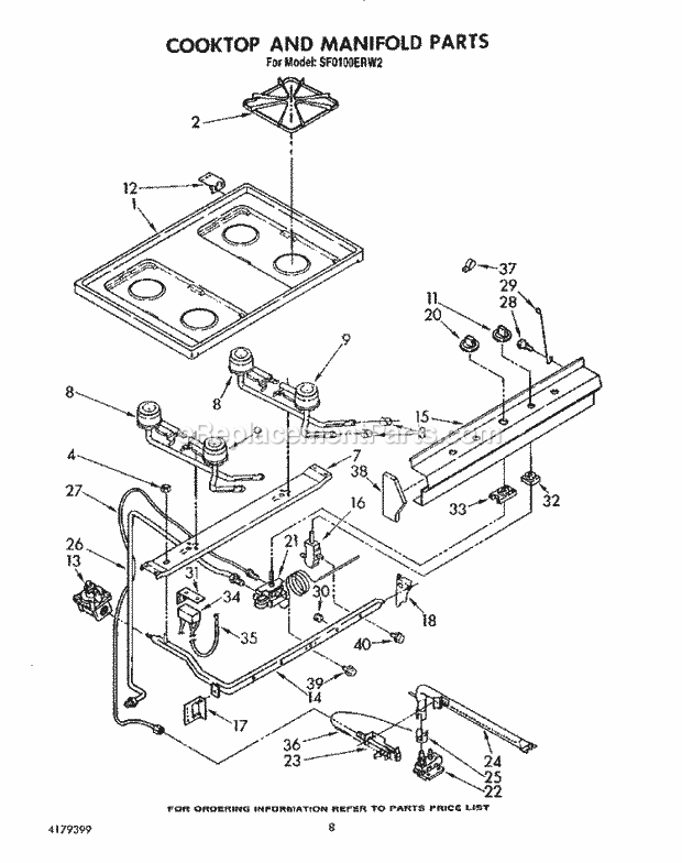 Whirlpool SF0100ERW2 Gas Range Cooktop and Manifold, Lit/Optional Diagram