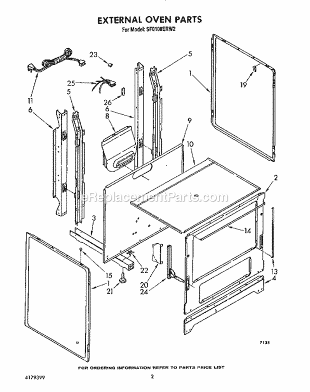 Whirlpool SF0100ERW2 Gas Range External Oven Diagram