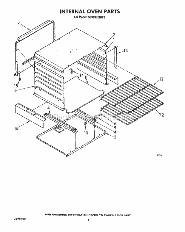 Whirlpool SF0100ERW2 Gas Range Internal Oven Diagram