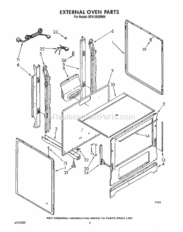 Whirlpool SF0100ERW6 Gas Range External Oven Diagram