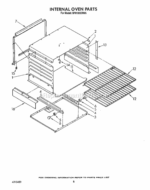 Whirlpool SF0100ERW6 Gas Range Internal Oven Diagram