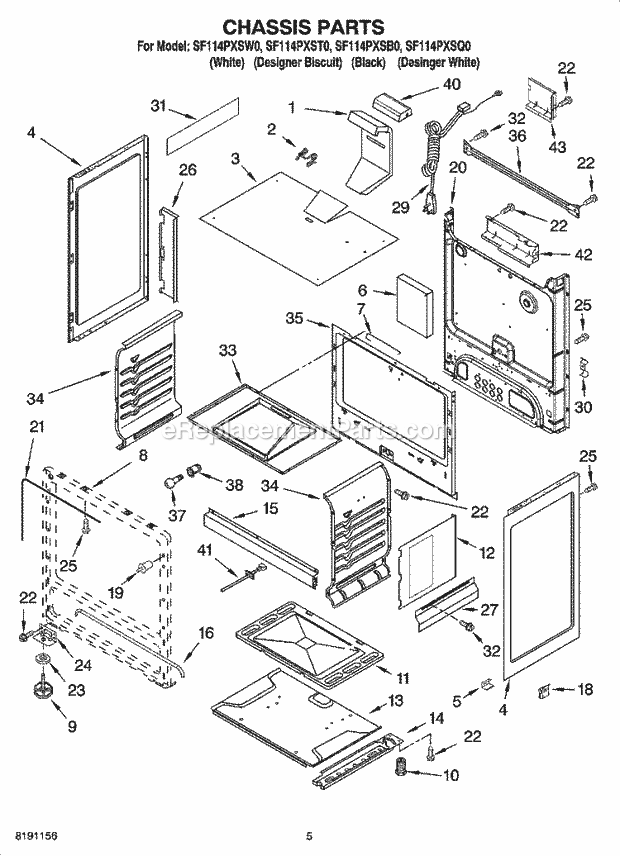 Whirlpool SF114PXSQ0 Freestanding Gas Range Chassis Parts Diagram