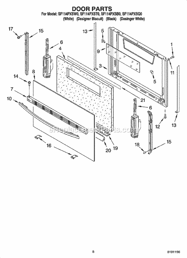 Whirlpool SF114PXSQ0 Freestanding Gas Range Door Parts, Optional Parts Diagram