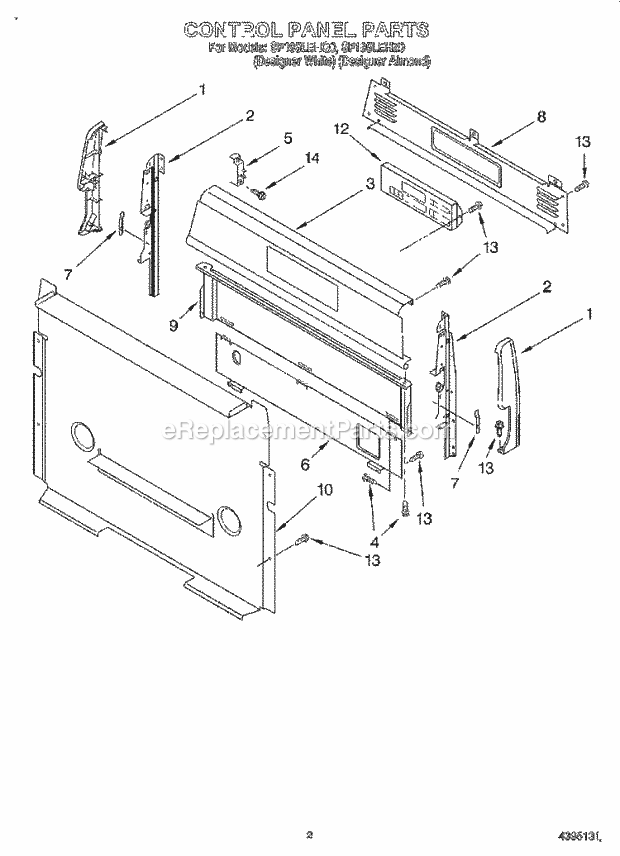 Whirlpool SF195LEHZ0 Freestanding Gas Range Control Panel Diagram