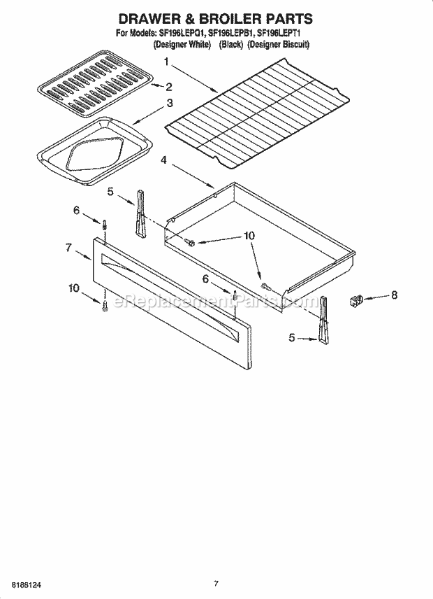 Whirlpool SF196LEPB1 Freestanding Gas Range Drawer & Broiler Parts Diagram
