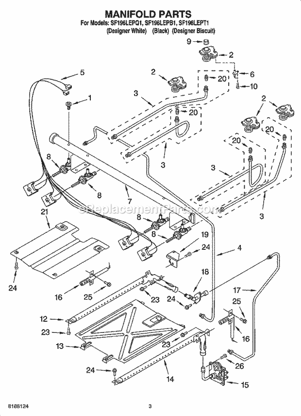 Whirlpool SF196LEPB1 Freestanding Gas Range Manifold Parts Diagram