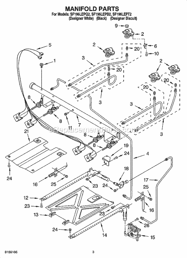 Whirlpool SF196LEPB2 Freestanding Gas Range Manifold Parts Diagram