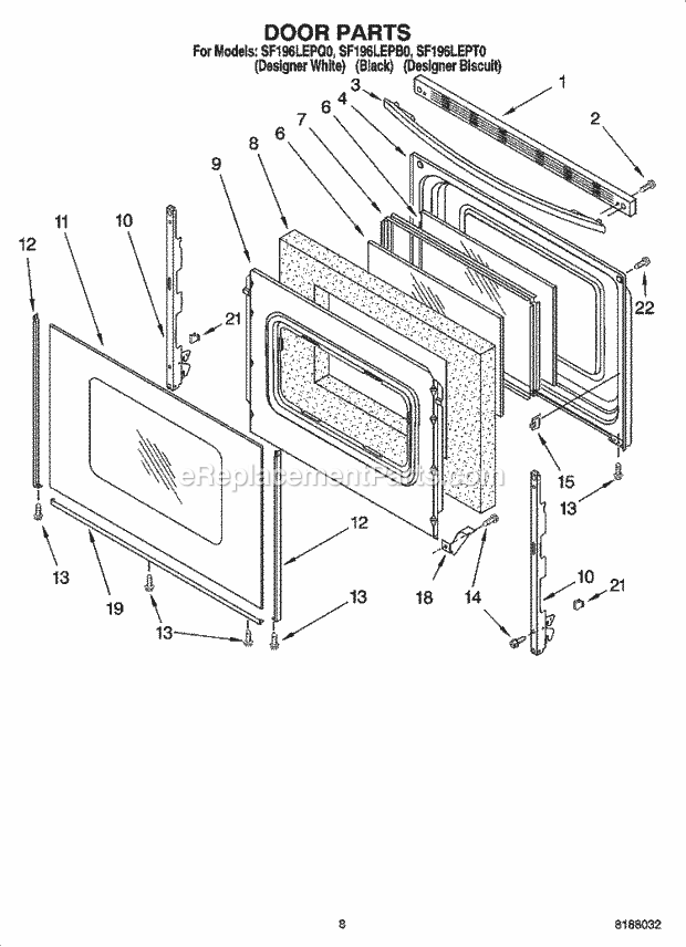 Whirlpool SF196LEPQ0 Freestanding Gas Range Door Parts, Optional Parts Diagram