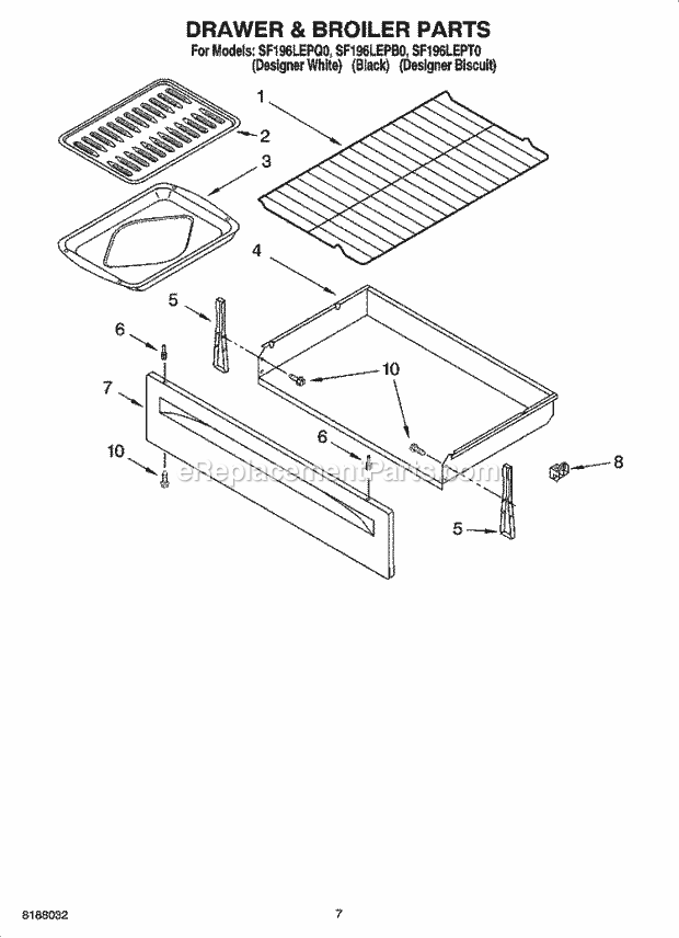 Whirlpool SF196LEPQ0 Freestanding Gas Range Drawer & Broiler Parts Diagram
